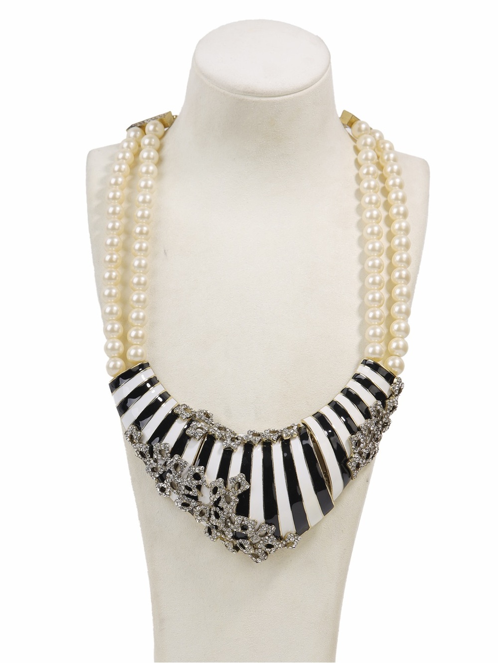 Heidi Daus Pearl and Enamel Statement Necklace in Cream and Black